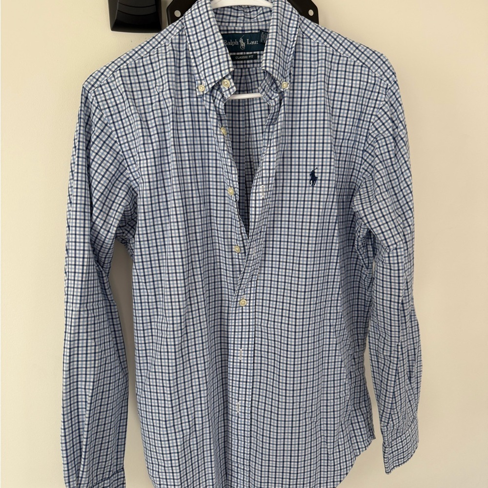 Polo by Ralph Lauren Men's White and Blue Plaid Shirt